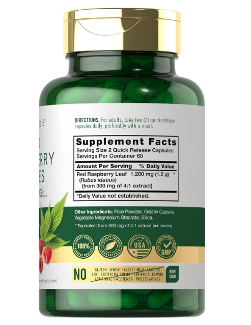 Red Raspberry Leaves, Folhas de Framboesa Vermelha 1200mg, 120 Cápsulas, Carlyle