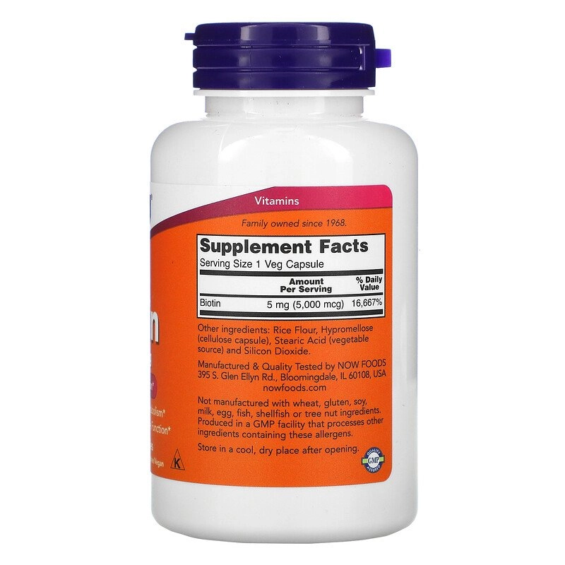 Biotina, 5.000mcg, 120 cápsulas, Now foods