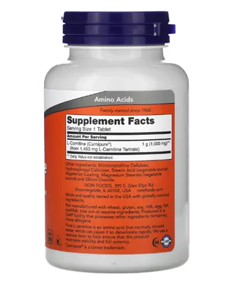 L-Carnitina, 1000mg, 50 comprimidos, Now
