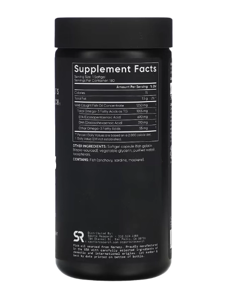 Fish Oil, Óleo de Peixe Ômega-3, Potência Tripla, 180 Cápsulas, Sports Research
