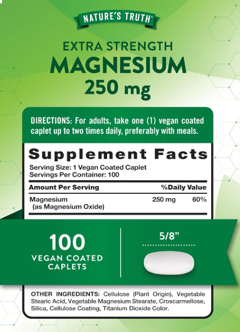 Magnésio 250mg, 100 Cápsulas, Nature's Truth