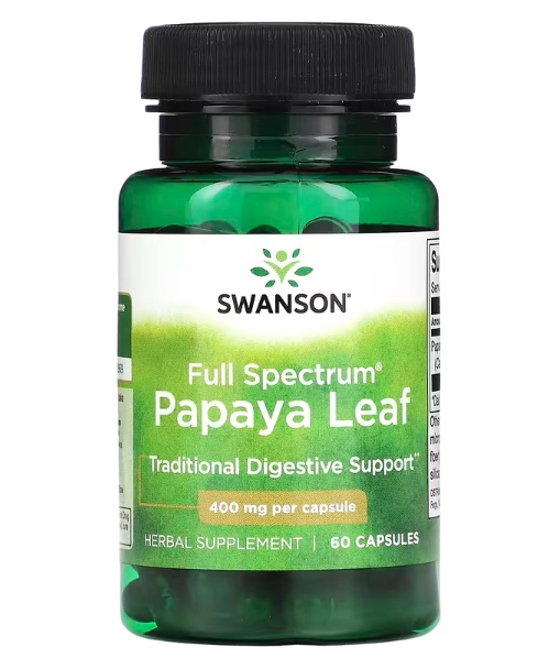 Papaya Leaf, Folha de Mamão de Espectro Total 400mg, 60 Cápsulas, Swanson