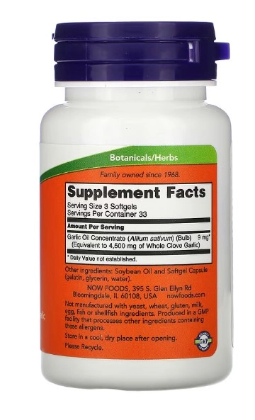 Garlic Oil (Oleo de alho) 1,500mg, 100 Softgels Now Foods