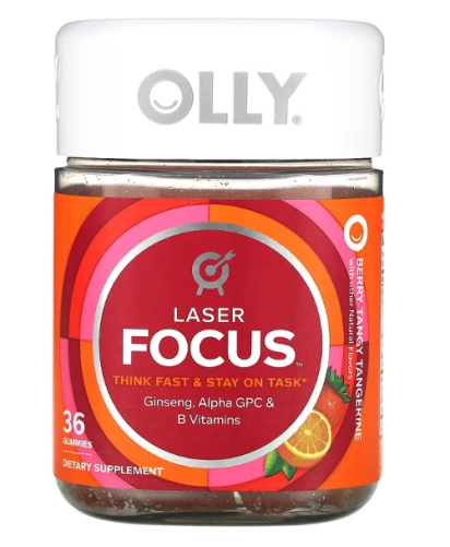 Laser Focus, Com Ginseng, Alpha GPC e Vitamina B, 36 Gomas Sabor Morango e Laranja, Olly
