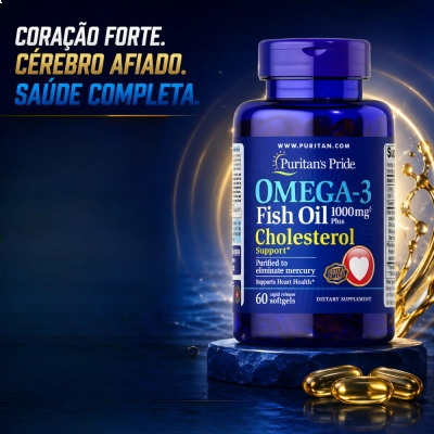Ômega-3 Fish Oil Plus 1000mg, Suporte ao Colesterol e Saúde Cardiovascular, 60 Softgels, Puritan’s Pride