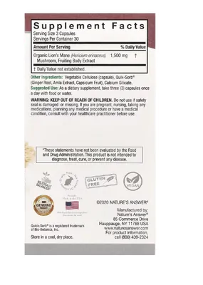 Lion's Mane, Juba de Leão, 500mg, 90 Cápsulas, Nature's Answer
