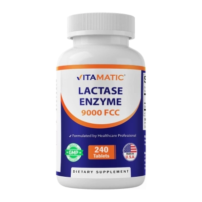 Lactase 9000 FCC, Digestão da Lactose e Conforto Após Laticínios, 240 Comprimidos, Vitamatic