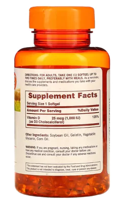 Vitamina D3 25mcg, 1000IU, 400 Cápsula, Sundown