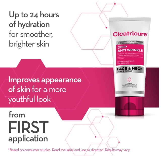 Anti Wrinkle Face & Neck Cream, 3-in-1, Creme Antirrugas com Retinol, 60g, Cicatricure
