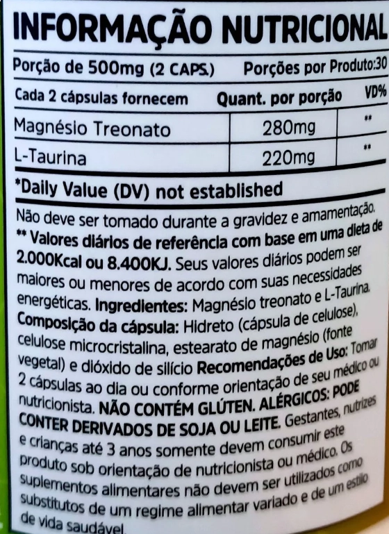 Magnésio  L-Treonato 500mg, 60 Cápsulas, Sunfood