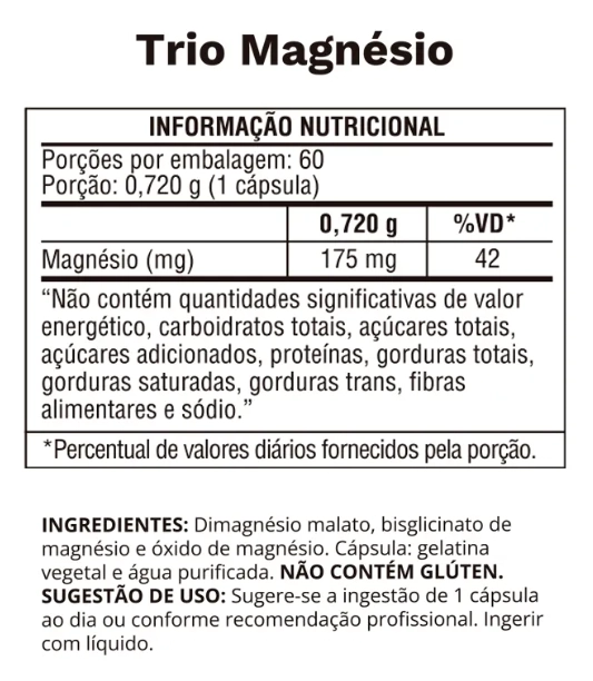 Trio Magnésio, Dimalato, Óxido de magnésio e Bisglicinato, 60 Cápsulas, Ocean Drop