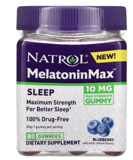 Melatonina Max 10mg, 80 Gomas Sabor Mirtilo, Natrol