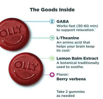 Goodbye Stress, com Gaba, L-Teanina e Erva-cidreira, 60 Gomas Sabor Morango, OLLY