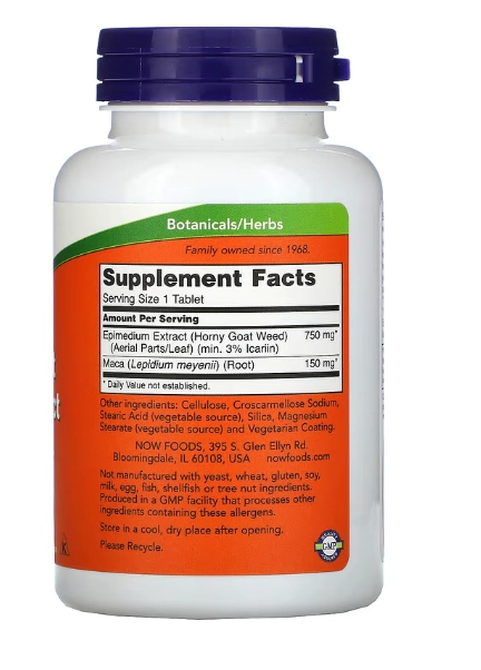 Horny Goat Weed Extract, 750mg, 90 Comprimidos, Now