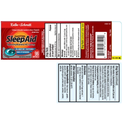 Nighttime Sleep Aid, diphenhydramine hcl 50mg, 96 Cápsulas, Kolbe + Schmitt