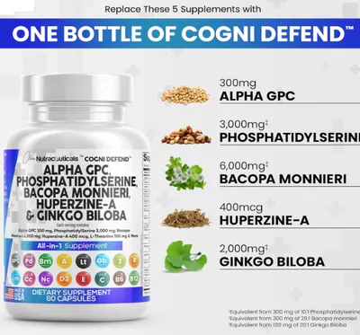 Alpha GPC, Colina 300mg, Com Fosfatidilserina, Bacopa, Ginkgo Biloba, Huperzine A, 60 Cápsulas, Clean Nutraceuticals