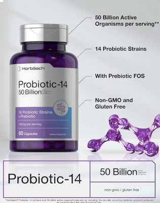 Probiotic-14, 50 bilhões, 60 Cápsulas, Horbaach