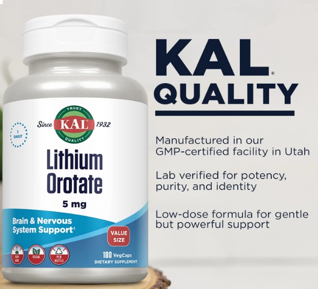 Lithium Orotate (Orotato de Lítio), 5mg, 180 Cápsulas, Kal