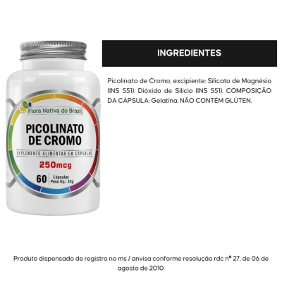 Picolinato de Cromo, 250mcg, 60 Cápsulas, Flora Nativa