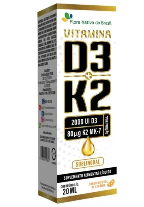 Vitamina D3 + k2, Sublingual em Gotas 20ml, Flora nativa