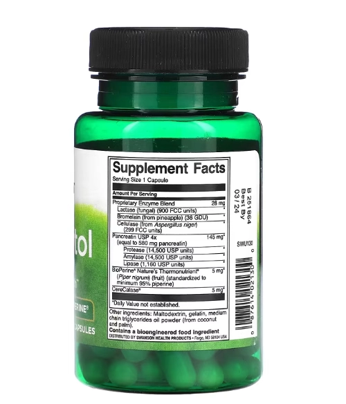 Digestitol com Enzimas e Bioperina, 60 Cápsulas, Swanson