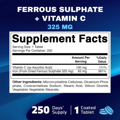 Sulfato Ferroso + Vitamina C, 325 mg, 250 Comprimidos, Vitamatic