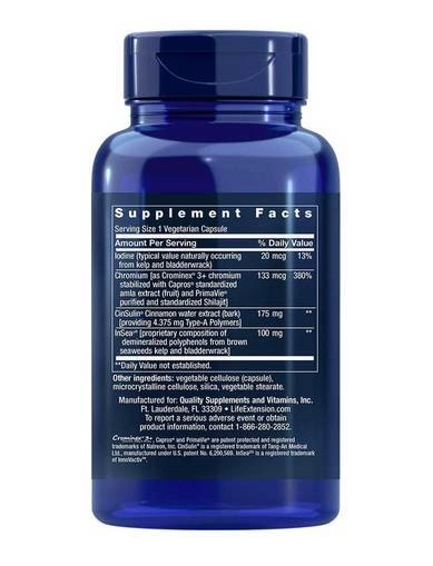 CinSulin com InSea2 e Crominex 3+, 175mg,  90 Cápsulas, Life Extension - Vitaminas Brasil