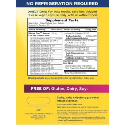 Ultimate Flora Probiotics, Probióticos para Mulheres 50+, 70 Bilhões de UFC, 30 Cápsulas, Renew Life