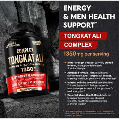 Tongkat Ali Men 1350mg, Energia, Força e Desempenho Masculino, 120 Cápsulas, Nutraharmony