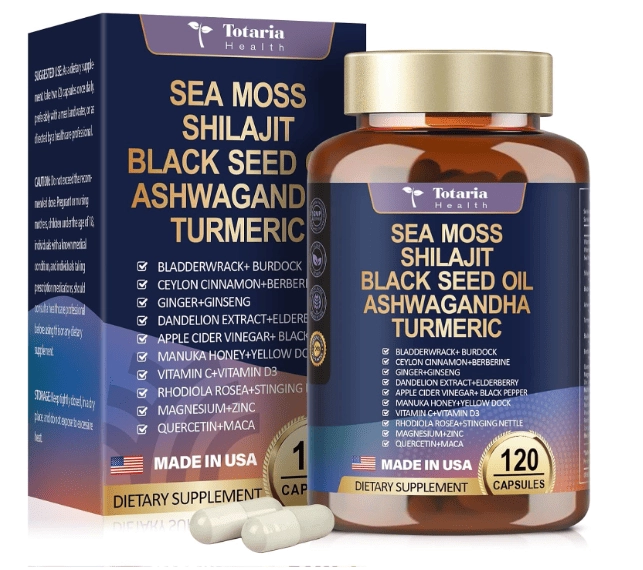 Óleo de Semente Preta, 25 em 1, Com Musgo Marinho, Shilajit, Ashwagandha e Mais, 120 cápsulas, Totaria Health