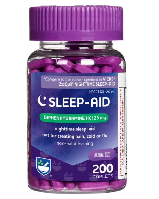 Sleep Aid, HCl de difenidramina, 25mg, 200 Cápsulas, Rite Aid