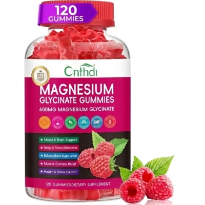 Magnésio Glicinato 600mg, com L-treonato, Groselha Preta, Cálcio e Vitamina B6,  120 Gomas Sabor Framboesa, CNFHDI