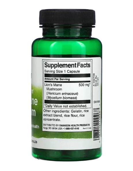 Lion's Mane, Juba de Leão, 500mg, 60 Cápsulas, Swanson