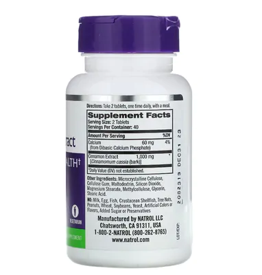 Extrato de Canela (Cinnamon), 1000 mg, 80 Comprimidos, Natrol