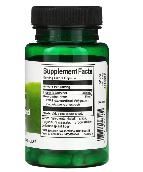 Indole-3-Carbinol com Resveratrol, 200mg, 60 Cápsulas, Swanson
