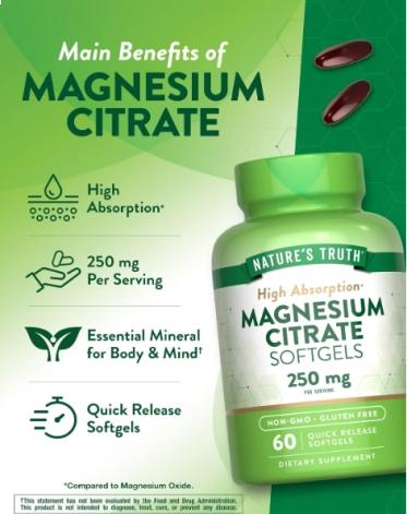 Citrato de Magnésio 250mg, 60 cápsulas, Nature's Truth