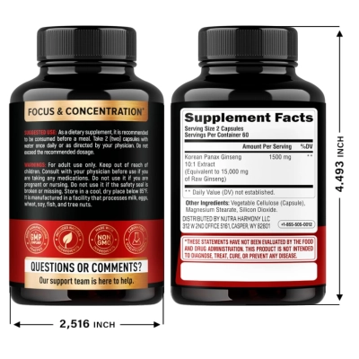 Panax Ginseng 15.000mg, Ginseng Vermelho Coreano para Homens, 120 Cápsulas, Nutra Harmony