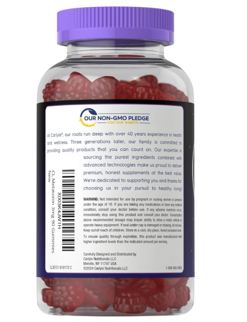 Melatonina 3mg, 90 Gomas Sabor de Frutas, Carlyle