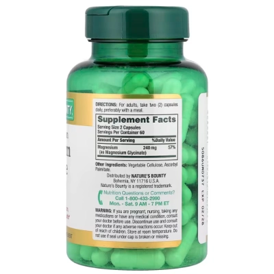 Magnésio Glicinato 240mg, 120 Cápsulas, Nature's Bounty