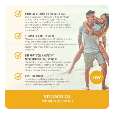 Vitamina D3, 125mcg (5.000 IU), 360 Cápsulas, NatureWise