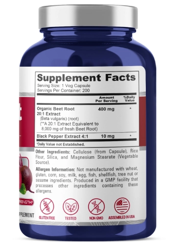 Beet Root, Beterraba 8000mg, 200 Cápsulas, NusaPure