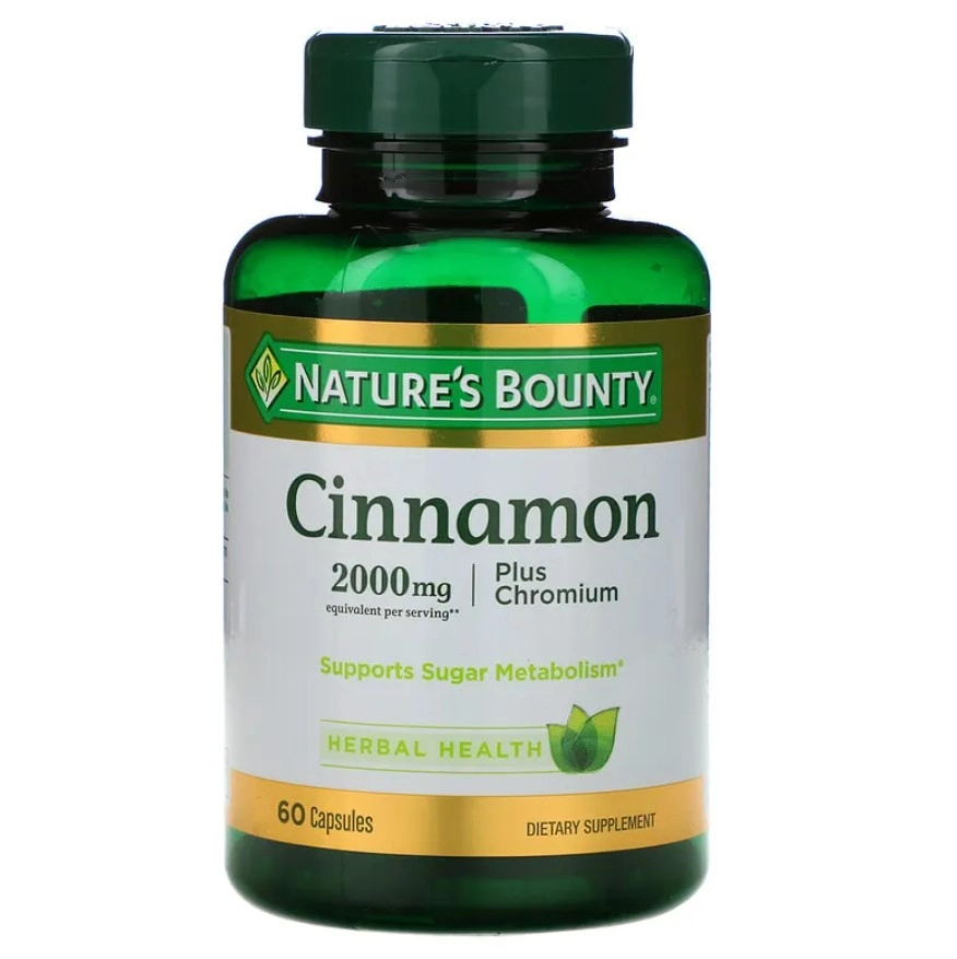 Cinnamon,  Canela e Cromo, 2000 mg, 60 Cápsulas, Nature's Bounty