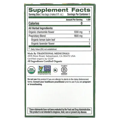 Chá Camomila Orgânica com Lavanda, Sem Cafeína, 16 Saquinhos, 24g, Traditional Medicinals