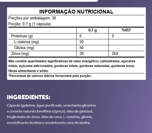 Bio Zinco, Zinco Quelato com Aminoacidos, 30 Cápsulas, PuraVida