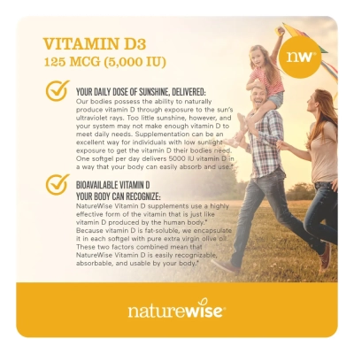 Vitamina D3, 125mcg (5.000 IU), 360 Cápsulas, NatureWise