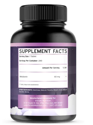 Melatonina 60mg, Maxumum Strength, 240 Tablets Sabor Misto, Dorádo
