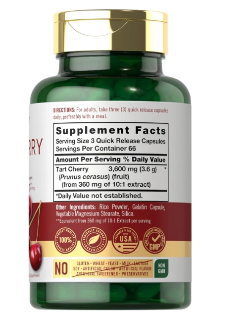 Extrato de cereja Tart Cherry, 3600mg, 200 Cápsulas, Carlyle