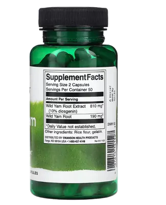 Wild Yam Root, Raiz de Inhame Selvagem, 100 Cápsulas, Swanson