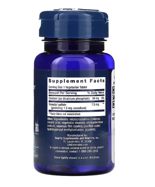 Sulfato de Vanadil, 7,5mg, 100 Comprimidos, Life Extension