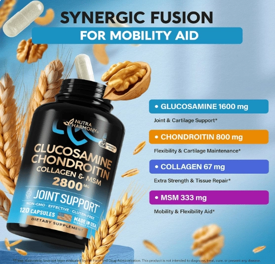 Glucosamina Condroitina 2800mg com Colágeno, Suporte Articular, 120 Cápsulas, Nutraharmony